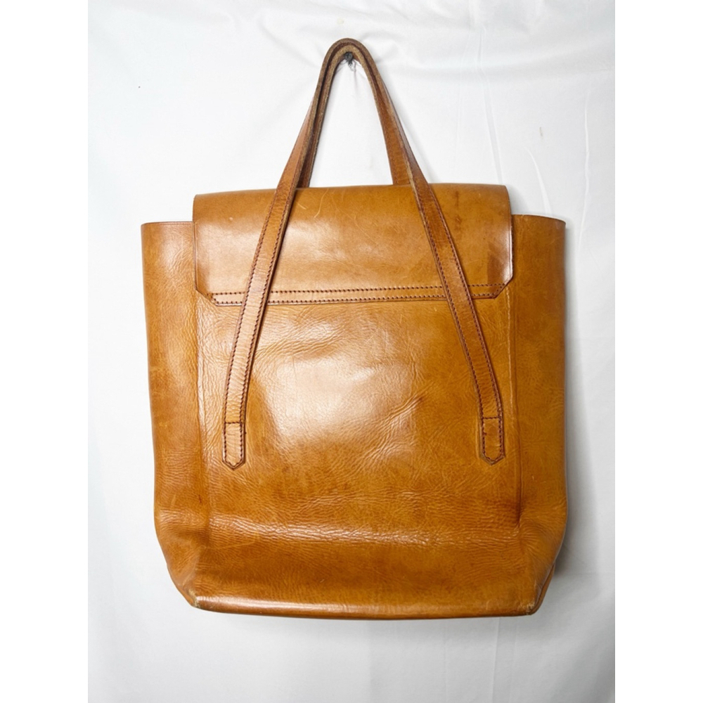 Vintage Danish Women's Hand Made Brown Leather Front Flap Tote Bag One Size - Picture 3 of 7